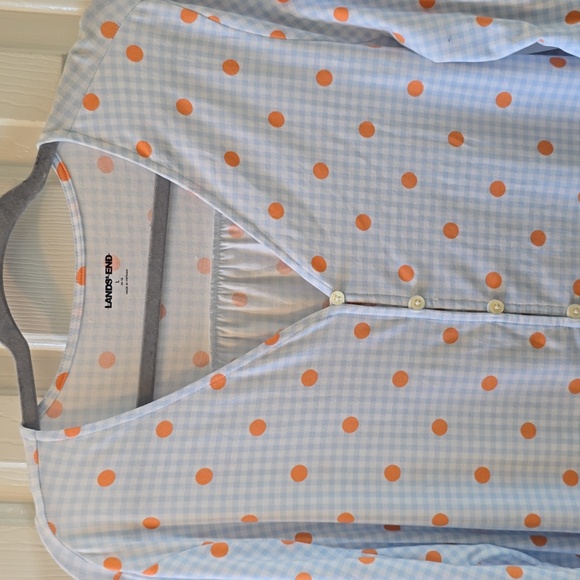 LANDS END BRAND WOMEN'S LONG SLEEVE BLUE & WHITE CHECKERED & DOTS TOP SIZE LARGE - Picture 3 of 14